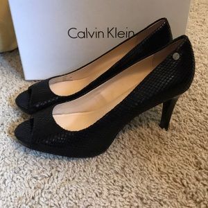 Calvin Klein Black Leather Peep-toe High Heels